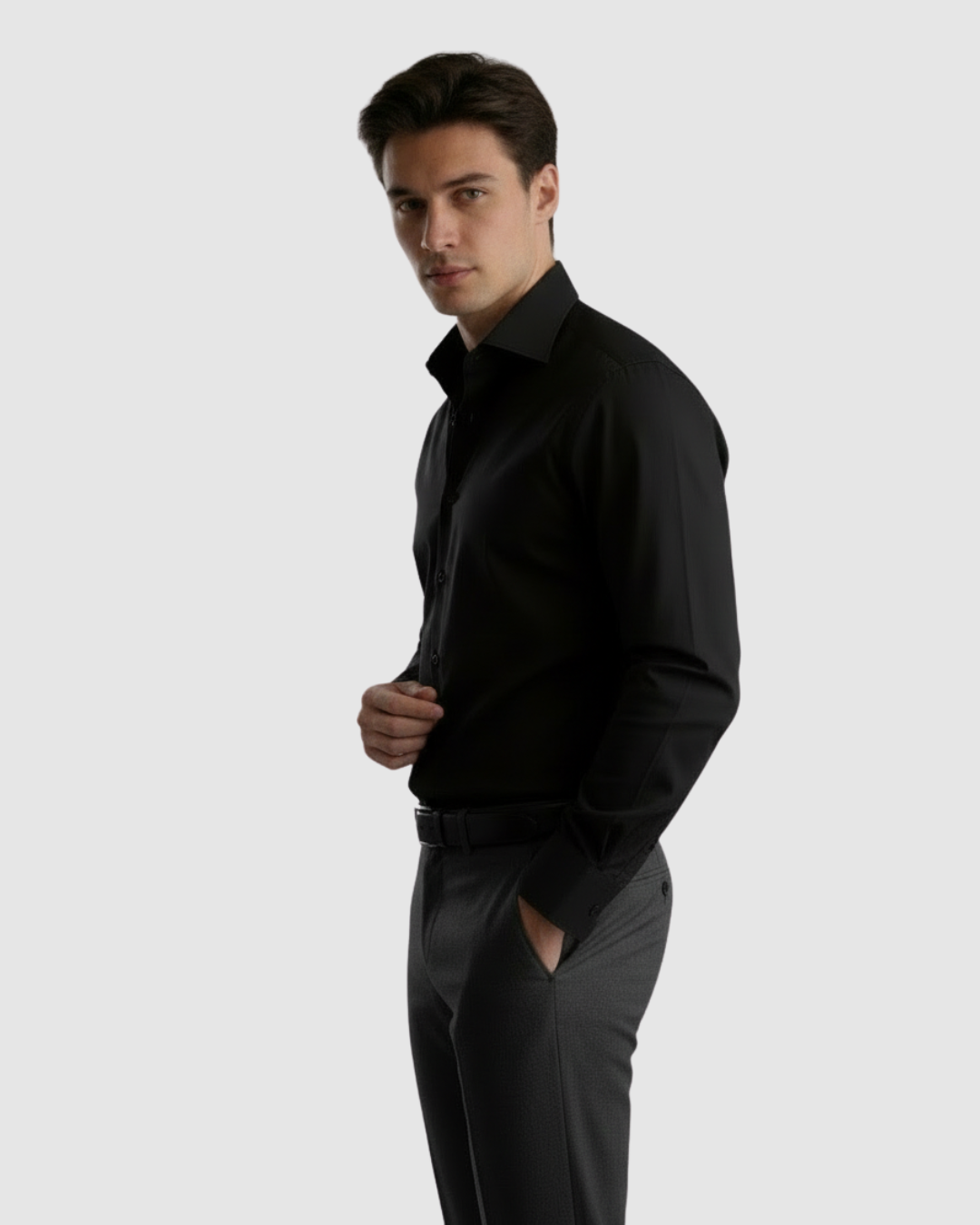 EternZiv Signature Black Men’s Formal Shirt, premium formal menswear, stylish office shirt