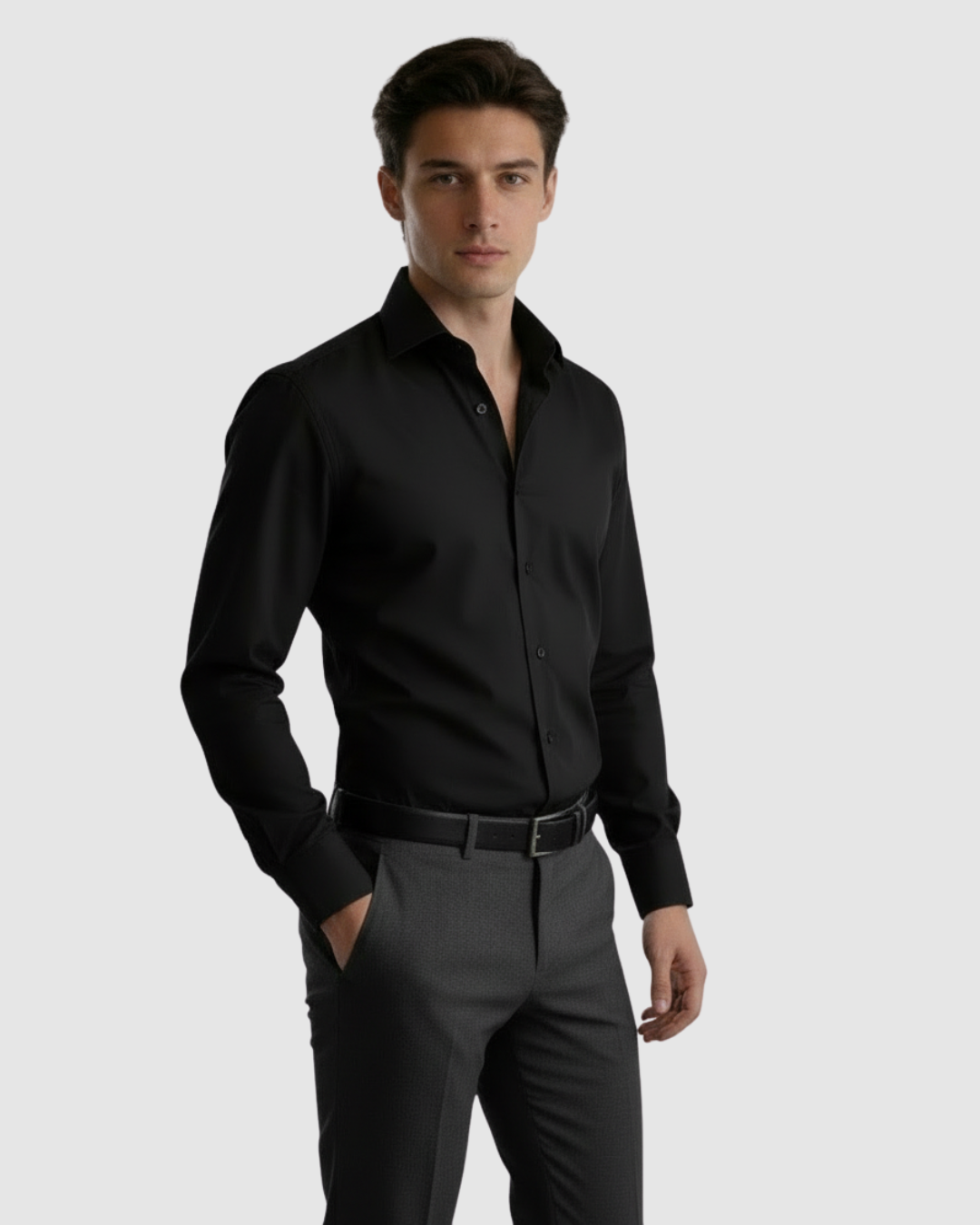 EternZiv Signature Black Men’s Formal Shirt, premium formal menswear, stylish office shirt