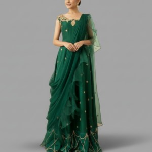 Emerald Grace – Embroidered Party Wear Maxi Dress